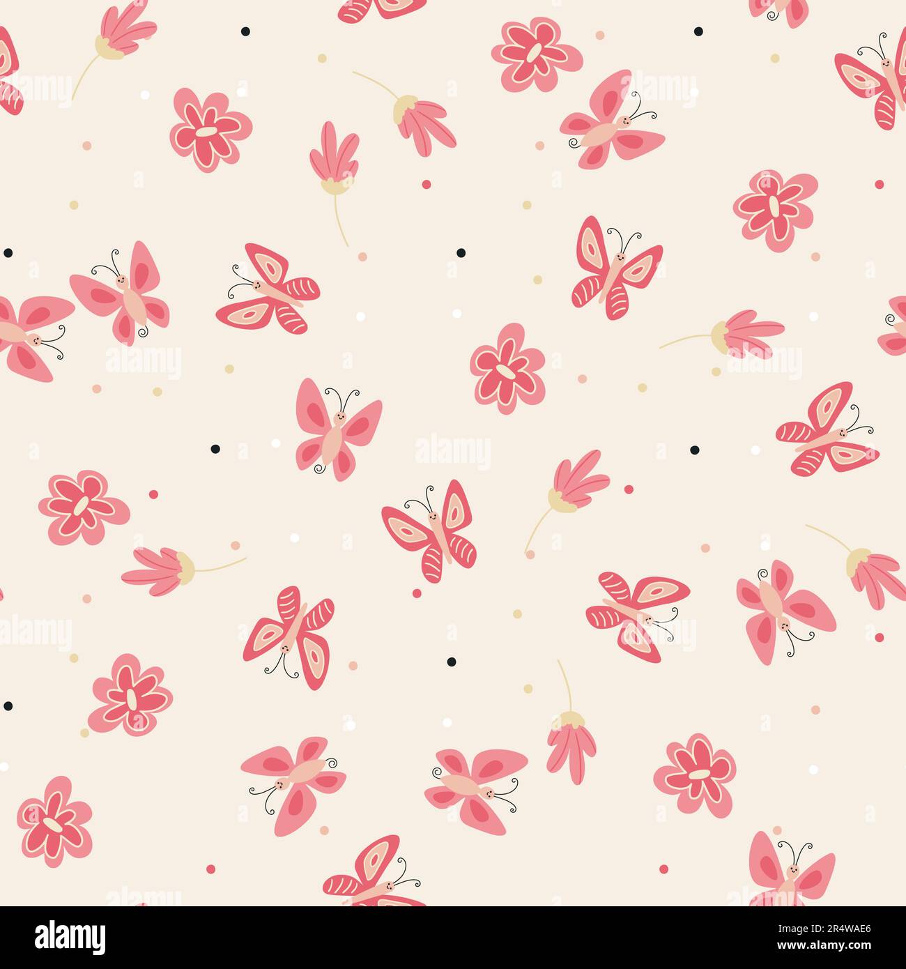 Kids Seamless pattern with cute butterflies and flowers. Vector ...