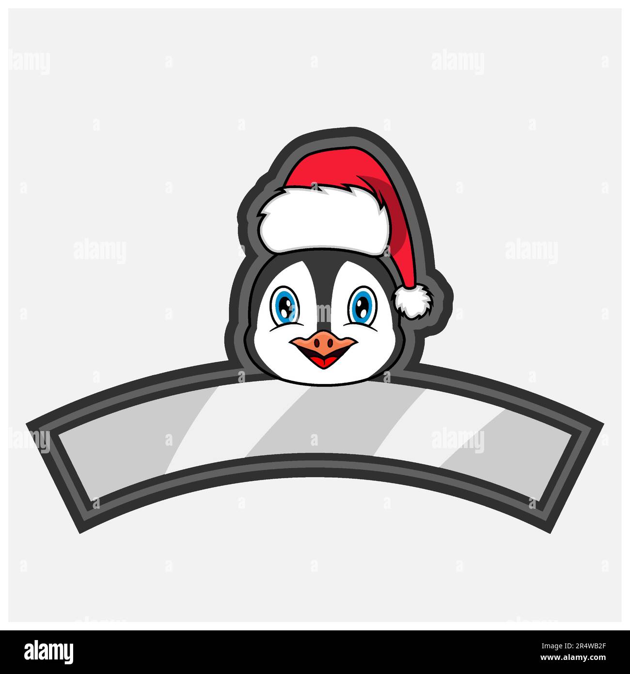 Penguin Head Character Logo, icon, watermark, badge, emblem and label with Christmas Hat. Vector And Illustration. Stock Vector