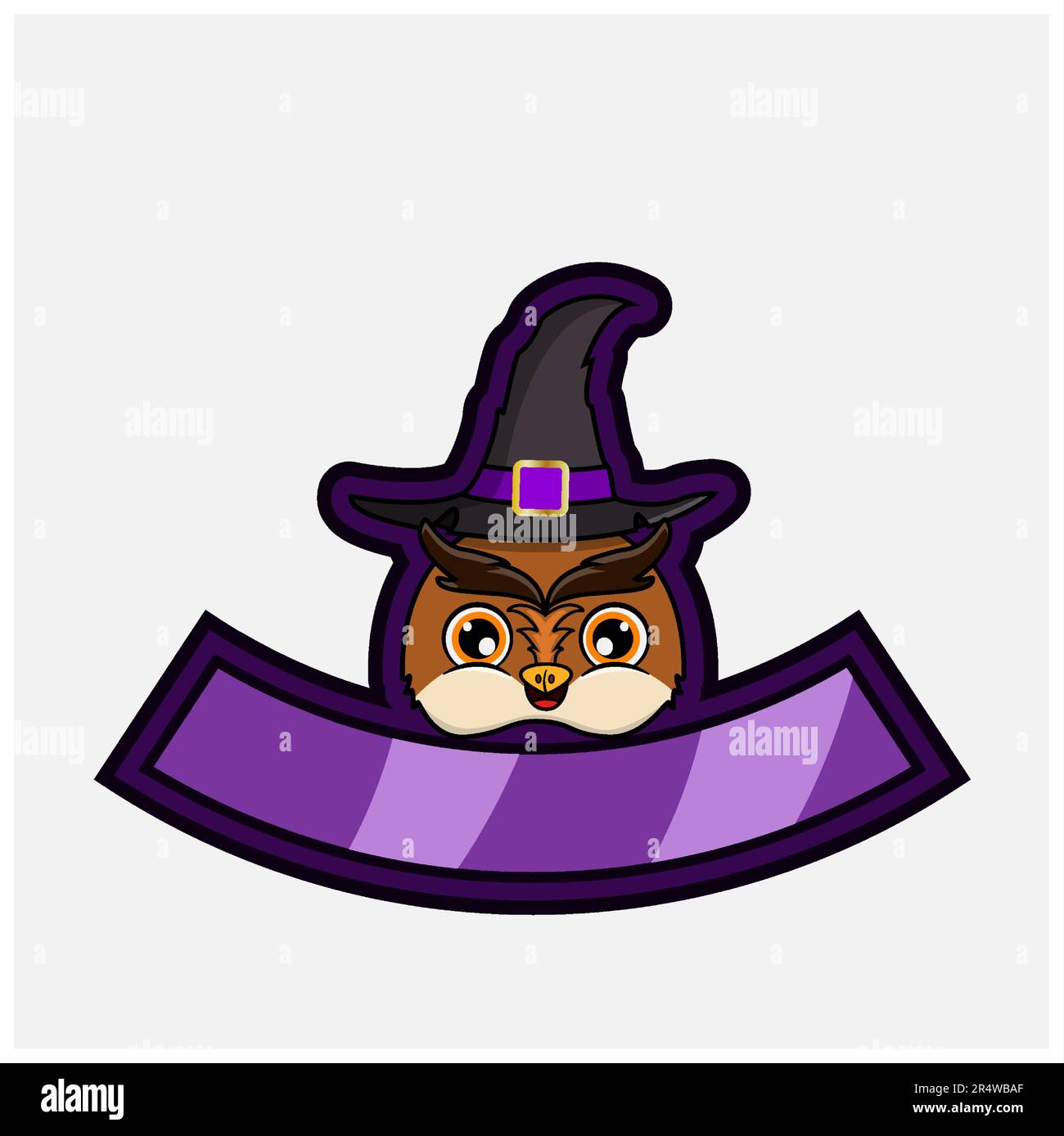 Cute Owl Head Character. For Logo, Icon, badge, emblem and label with Witch Hat. Vector And Illustration. Stock Vector