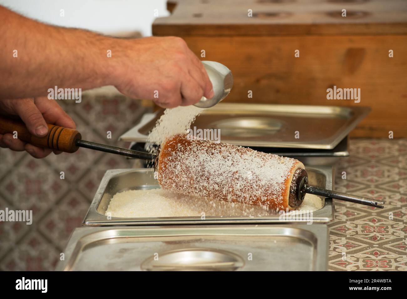 Hungarian Kurtos Kalacs whit Coconut Stock Photo