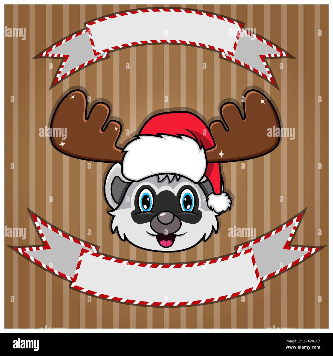 Cute Raccoon Head With Christmas Hat. Blank label and banner. Character ...