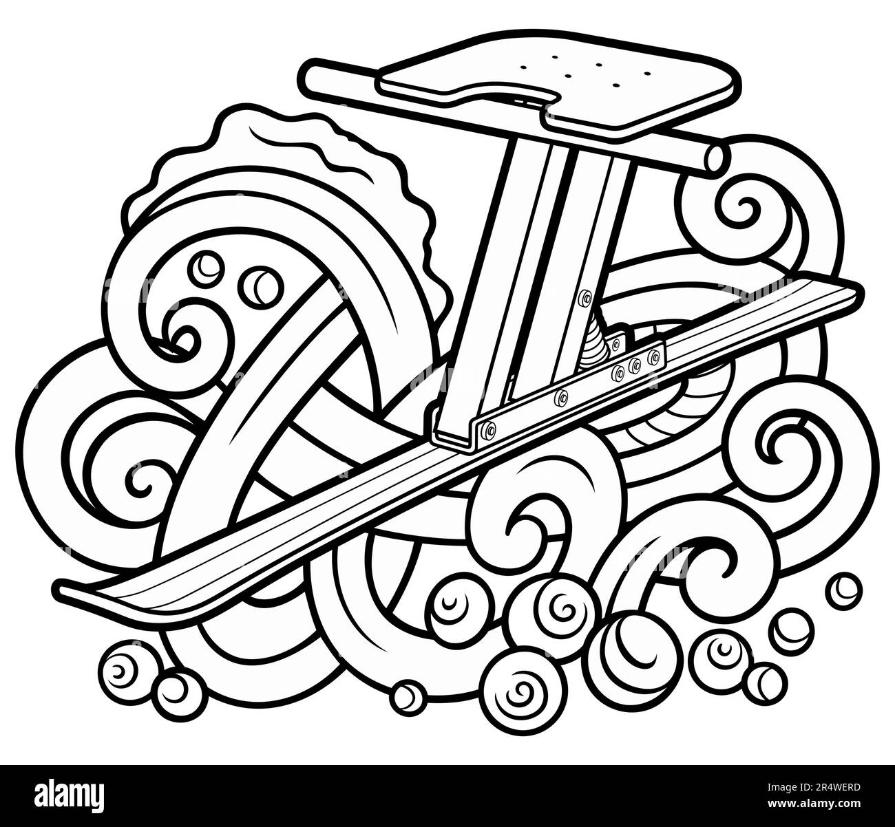 Cartoon cute doodle hand drawn sled illustration. Winter amusement ...