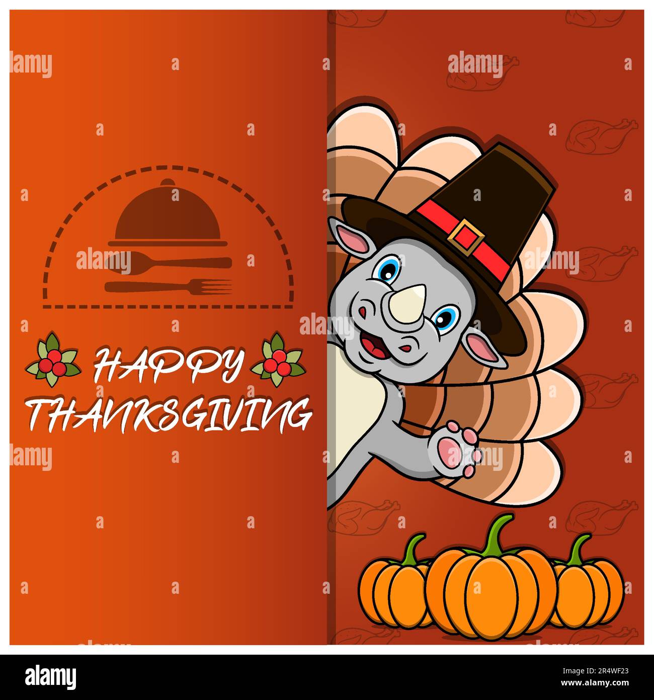 Thanksgiving card with Rhino Character Design. Happy Thanksgiving ...