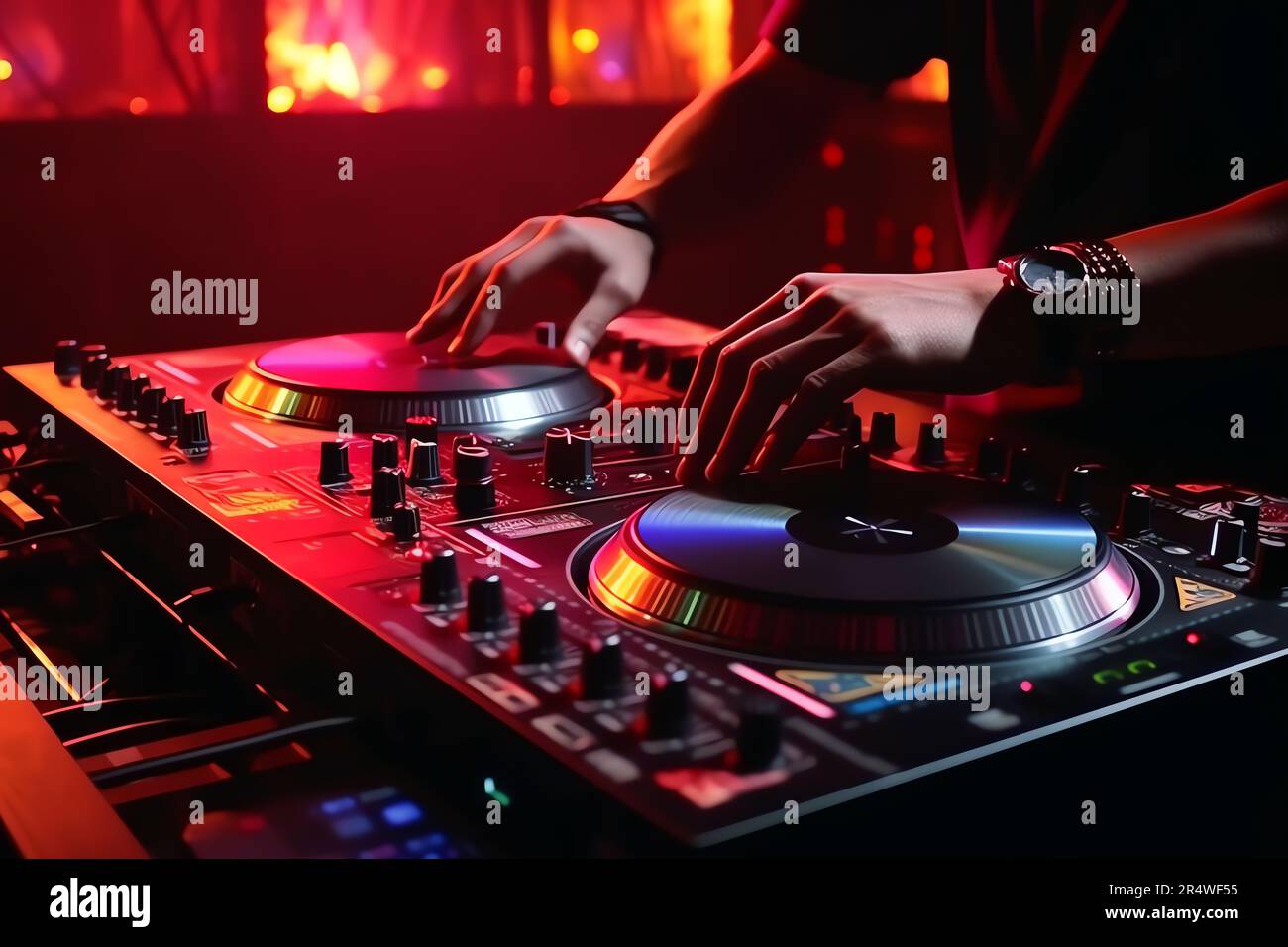 Hands on mix table, AI generated image Stock Photo Alamy