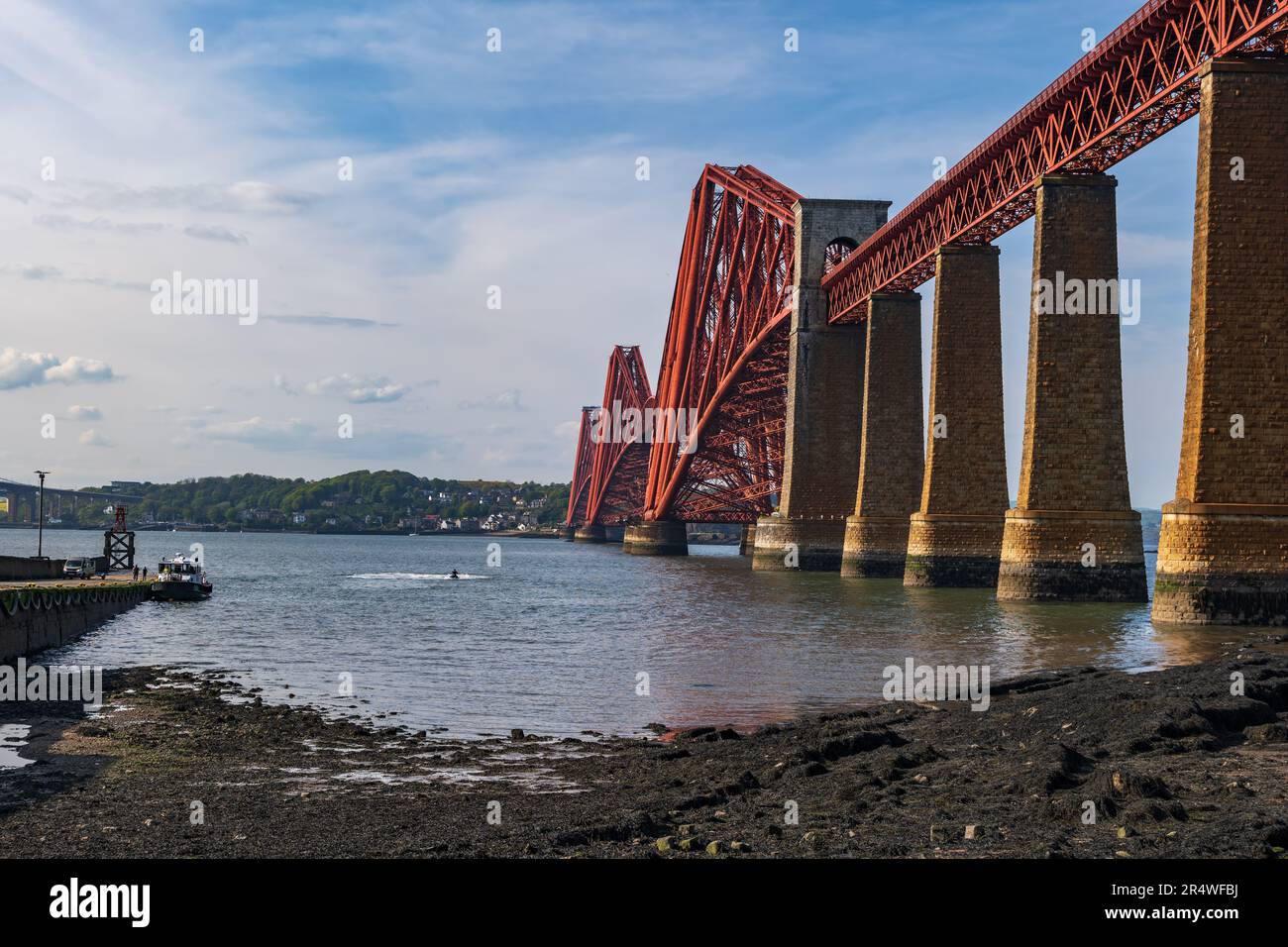 Fourth Bridge Sunset at the Forth Bridge in Scotland, United Kingdom, cantilever ...