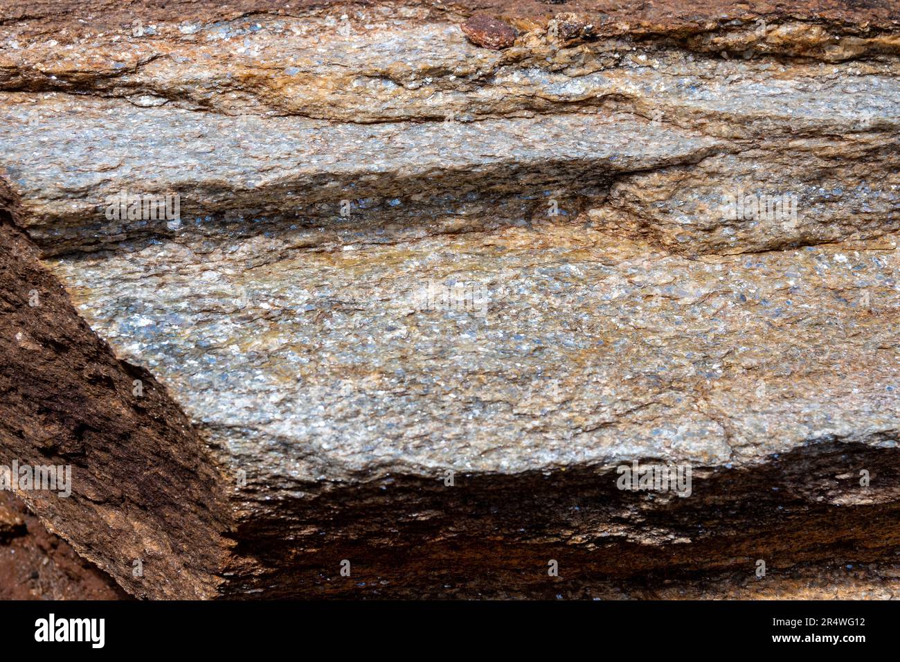 Rock outcrop of Precambrian mica schist, a metamorphic rock. Kenya ...