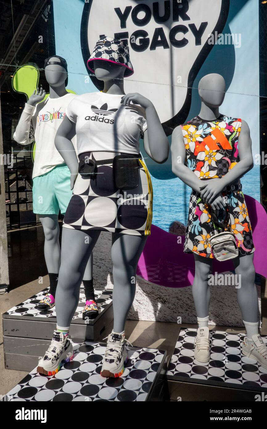 Adidas flagship storefront is located at 565 Fifth Avenue in New York City, USA  2023 Stock Photo