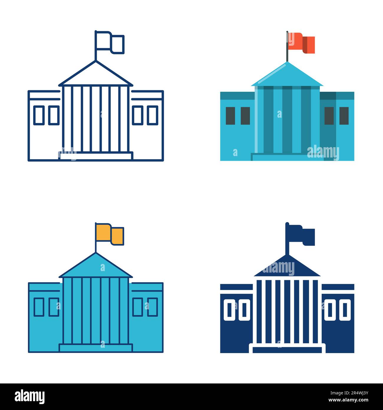 Government building icon set in flat and line style. State house symbol