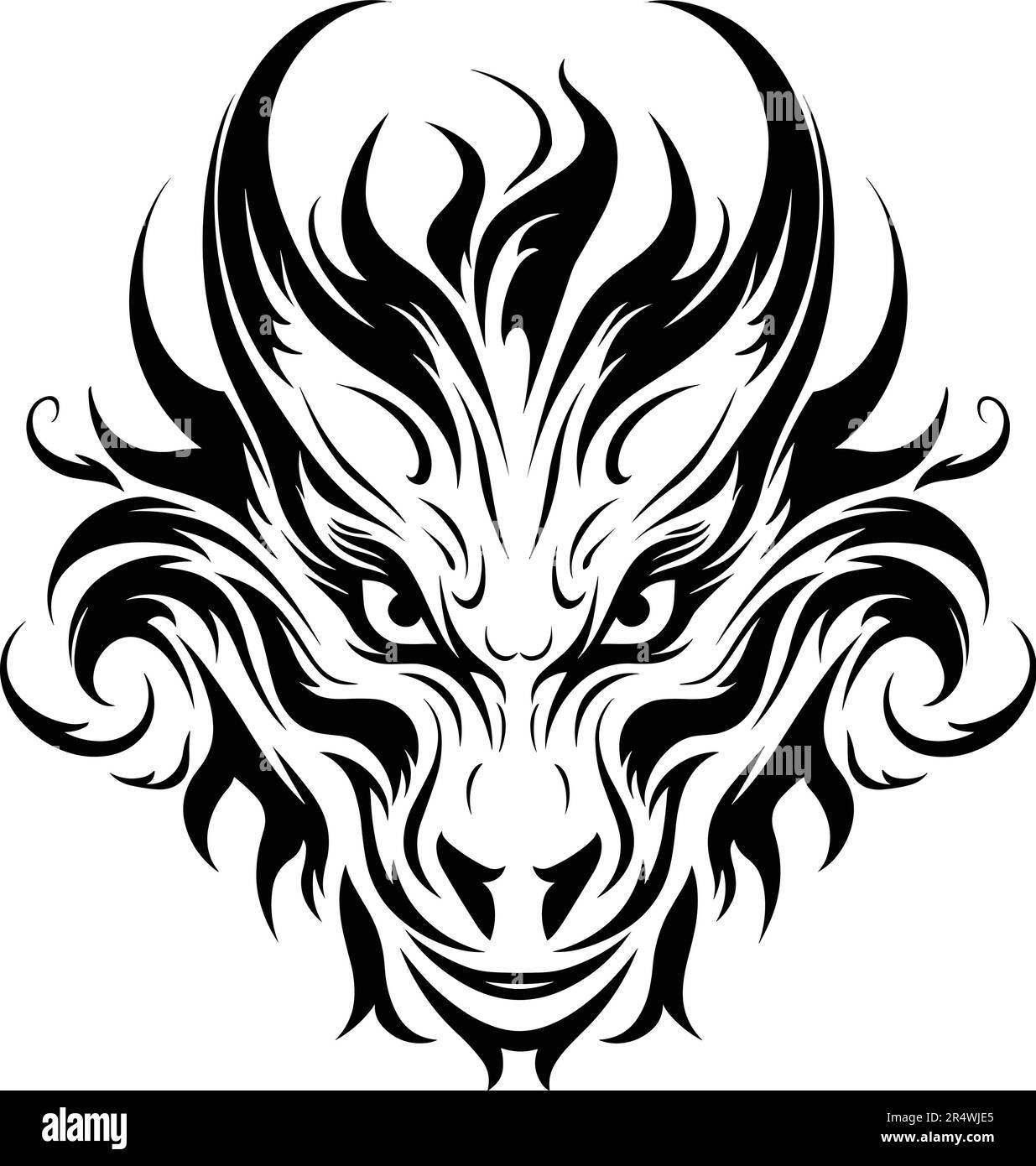 Dragon Tattoo, Tribal Dragon, Black and white dragon tattoo isolated on white background vector illustration Stock Vector