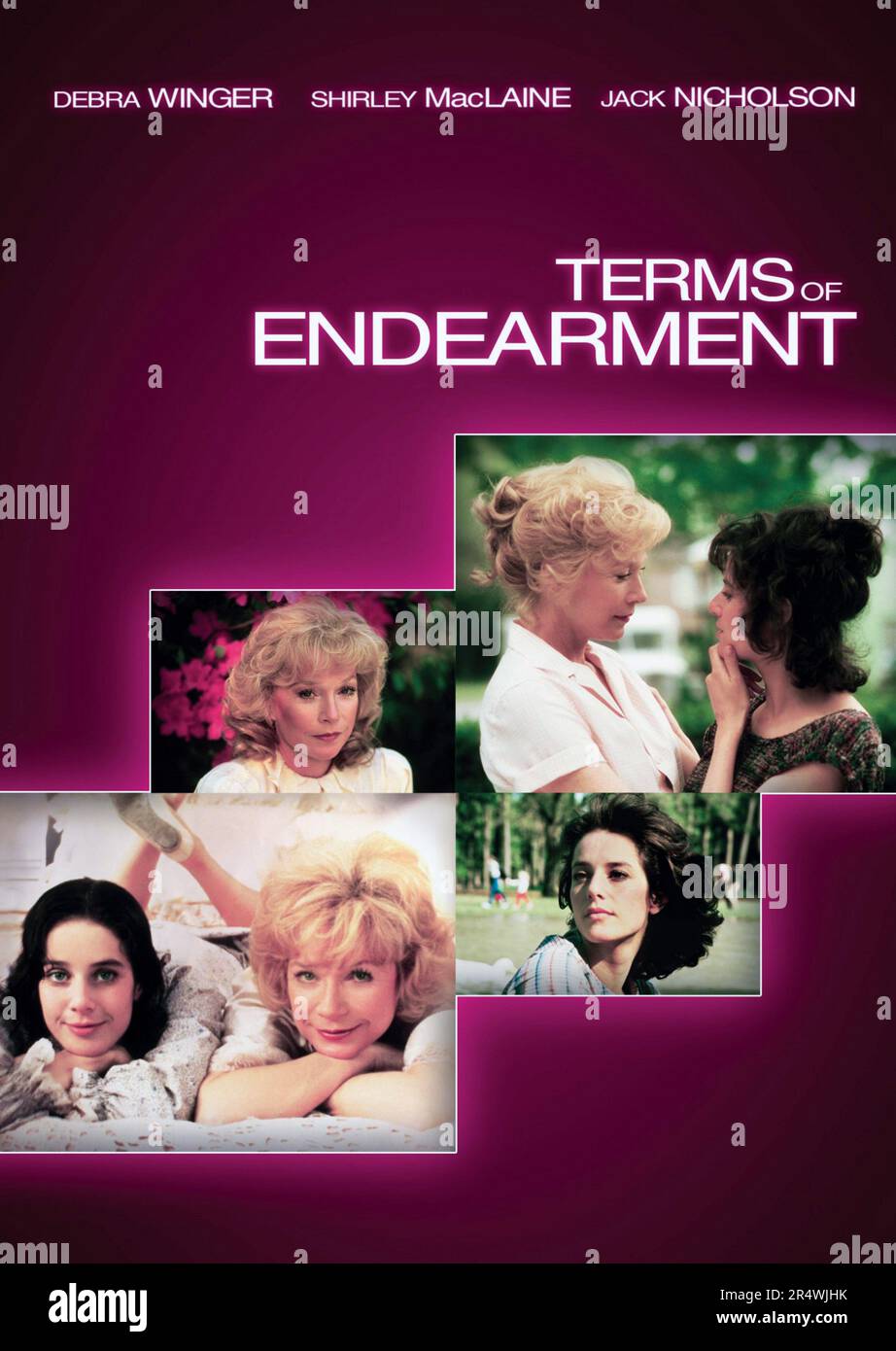 Terms of Endearment is a 1983 comedy-drama film that was adapted from the novel of the same name by Larry McMurtry. Directed by James L. Brooks and starring Shirley MacLaine, Debra Winger and Jack Nicholson. The story covers 30 years of the relationship between a mother and her daughter. Stock Photo