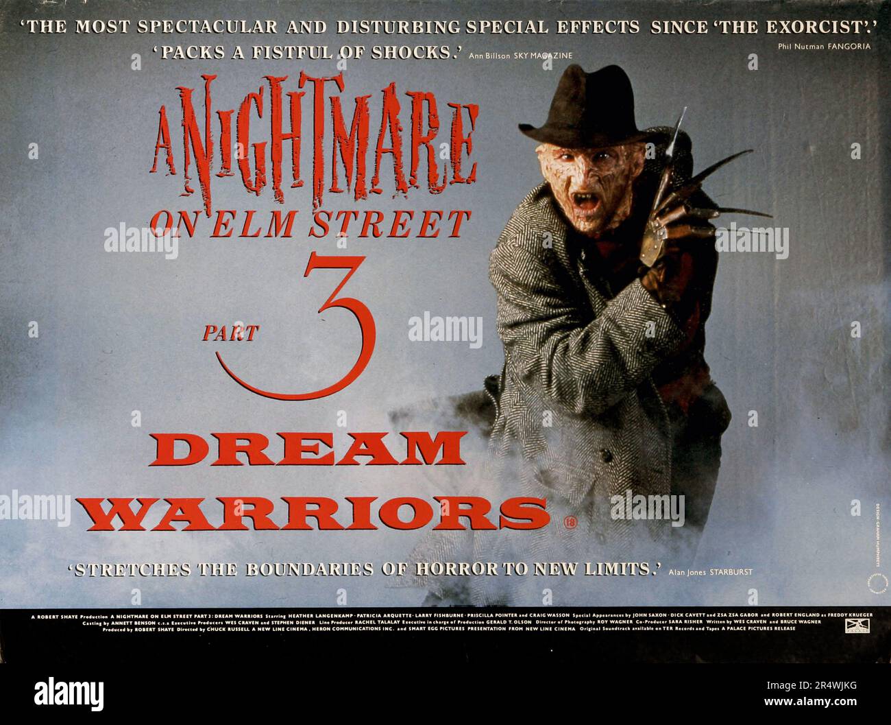 A Nightmare on Elm Street 3: Dream Warriors is a 1987 American slasher fantasy film and the third film in the Nightmare on Elm Street series. The film was directed by Chuck Russell, written by original creator Wes Craven and starred Craig Wasson, Heather Langenkamp and Robert Englund. It is the sequel to A Nightmare on Elm Street 2: Freddy's Revenge. Stock Photo
