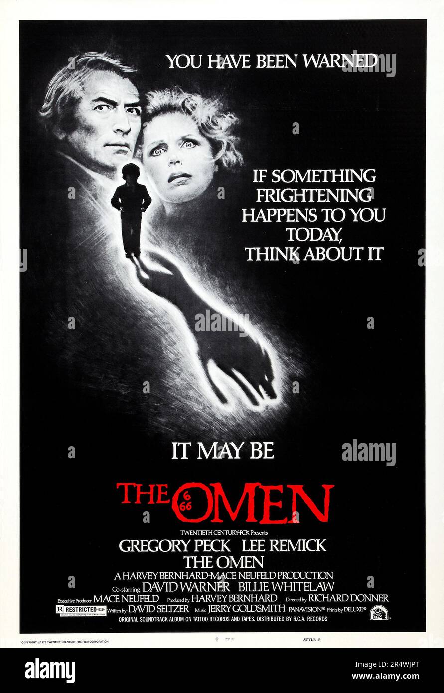 The Omen is an 1976 British/American suspense horror film directed by Richard Donner. The film stars Gregory Peck, Lee Remick and Leo McKern. It is the first film in The Omen series and was scripted by David Seltzer. Stock Photo