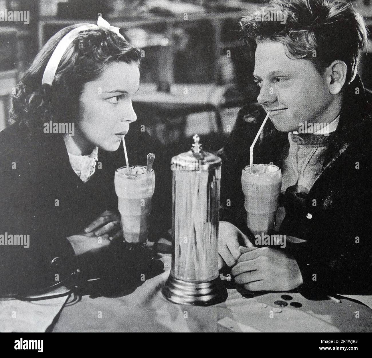 'Love Finds Andy Hardy', 1938, with Judy Garland and Mickey Rooney.  Based on a play by Aurania Rouverol, the first film about Judge Hardy and his family was produced as an inexpensive 'B' picture. Stock Photo