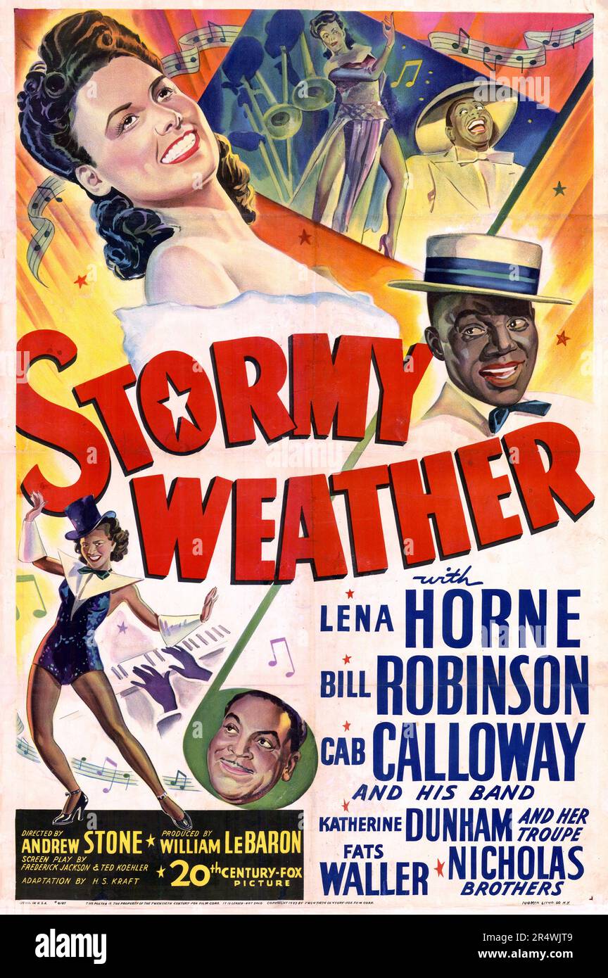 Stormy Weather is a 1943 American musical film. The movie is considered one of the best Hollywood musicals with an African-American cast. Starring Lena Horne and Bill Robinson, it was directed by Andrew Stone. Stock Photo