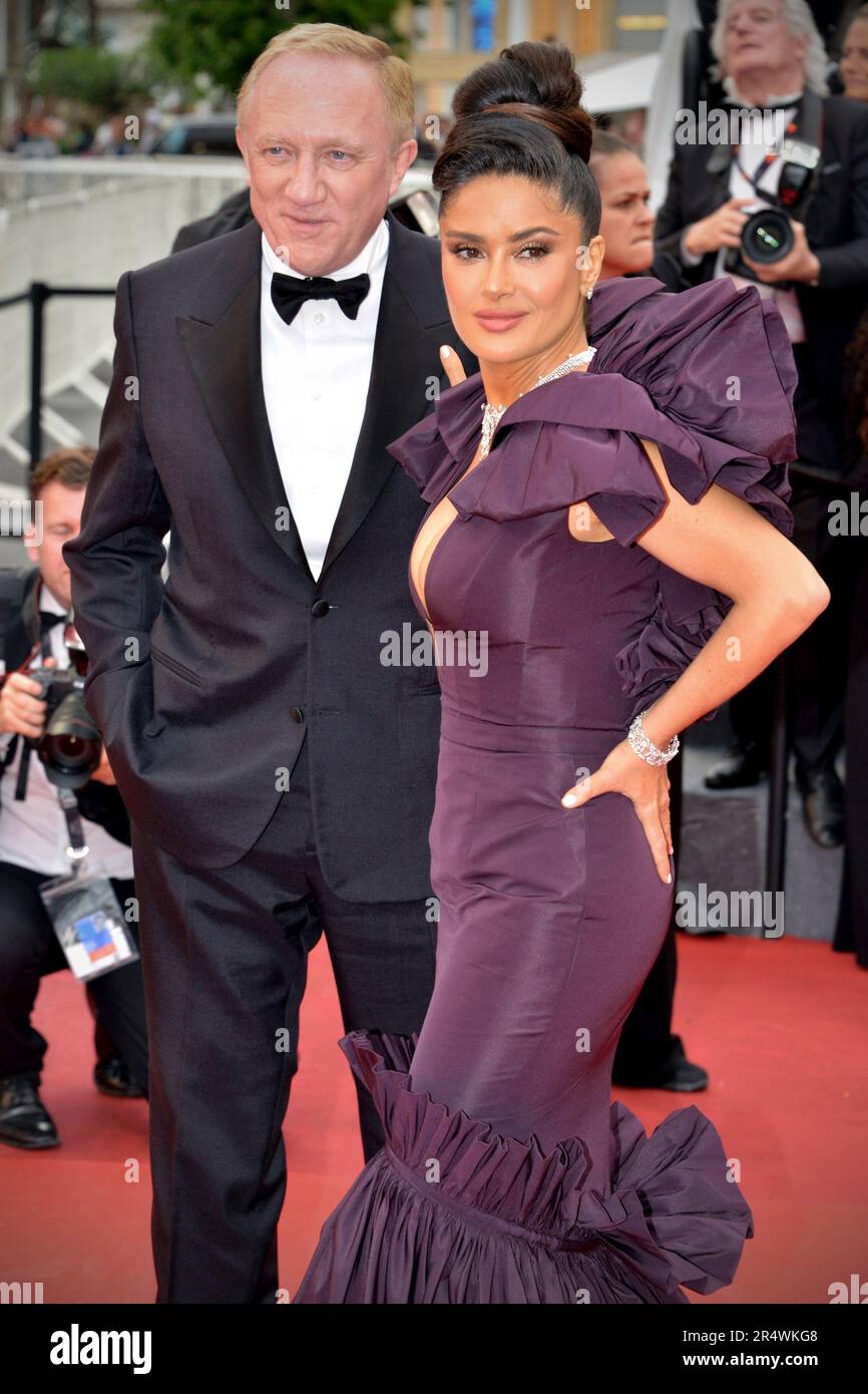François Henri Pinault, Salma Hayek (dress by Alexander McQueen) 'Killers of the Flowers Moon' Cannes Film Festival Screening 76th Cannes Film Festival May 20, 2023 Stock Photo
