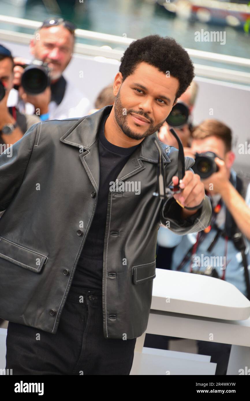 Abel Tesfaye, Lily-Rose Depp (dress by Chanel) Photocall of the TV series  'The Idol' 76th Cannes Film Festival May 23, 2023 Stock Photo - Alamy