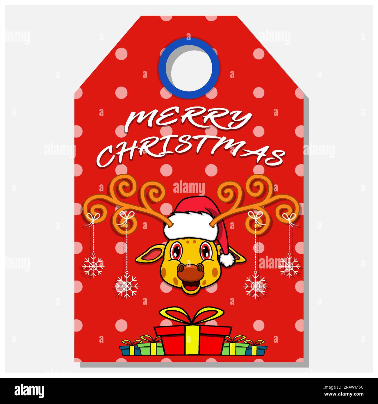 Merry Christmas Happy New Year hand drawn label tag With Cute Giraffe