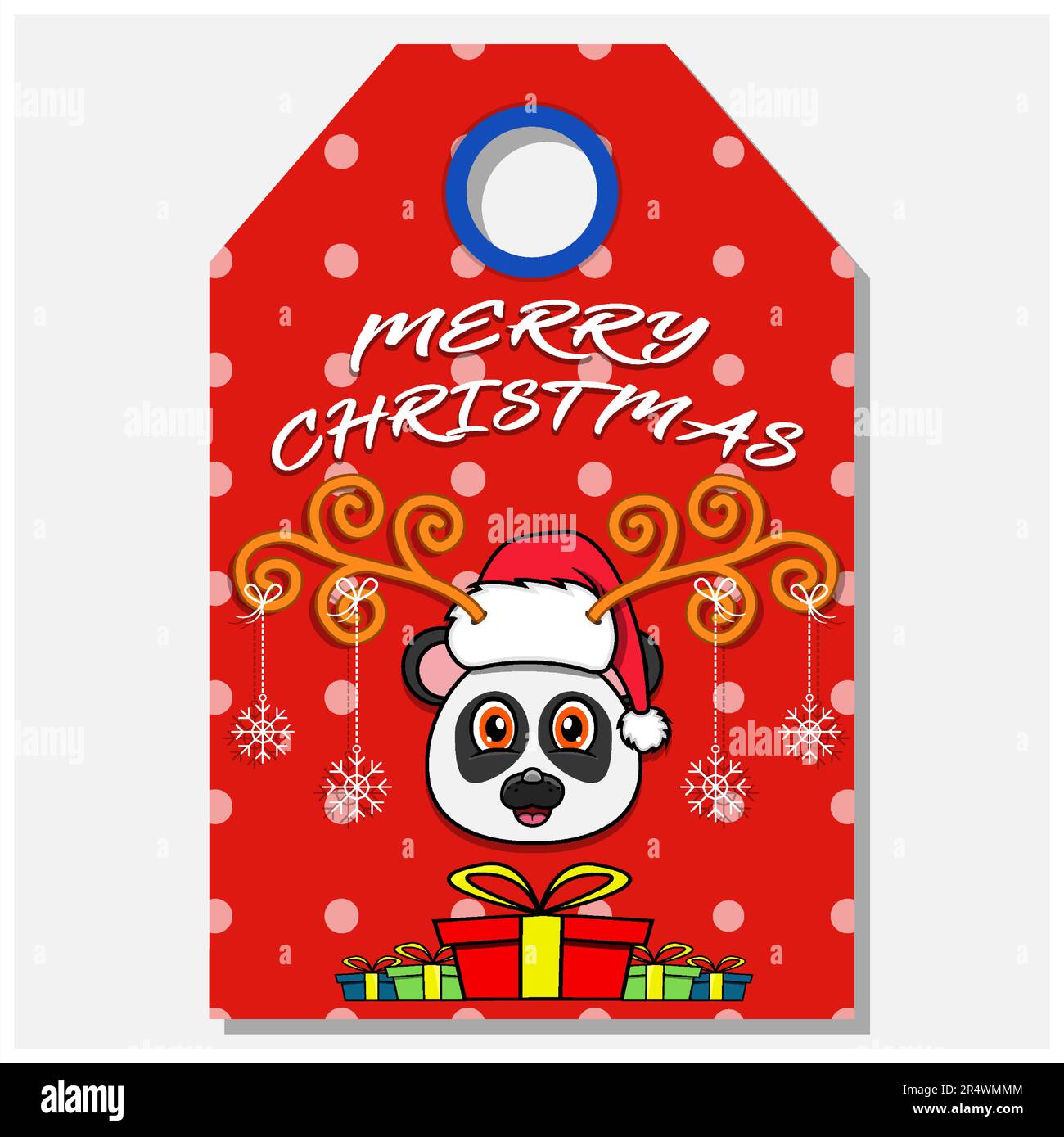 Merry Christmas Happy New Year hand drawn label tag With Cute Panda