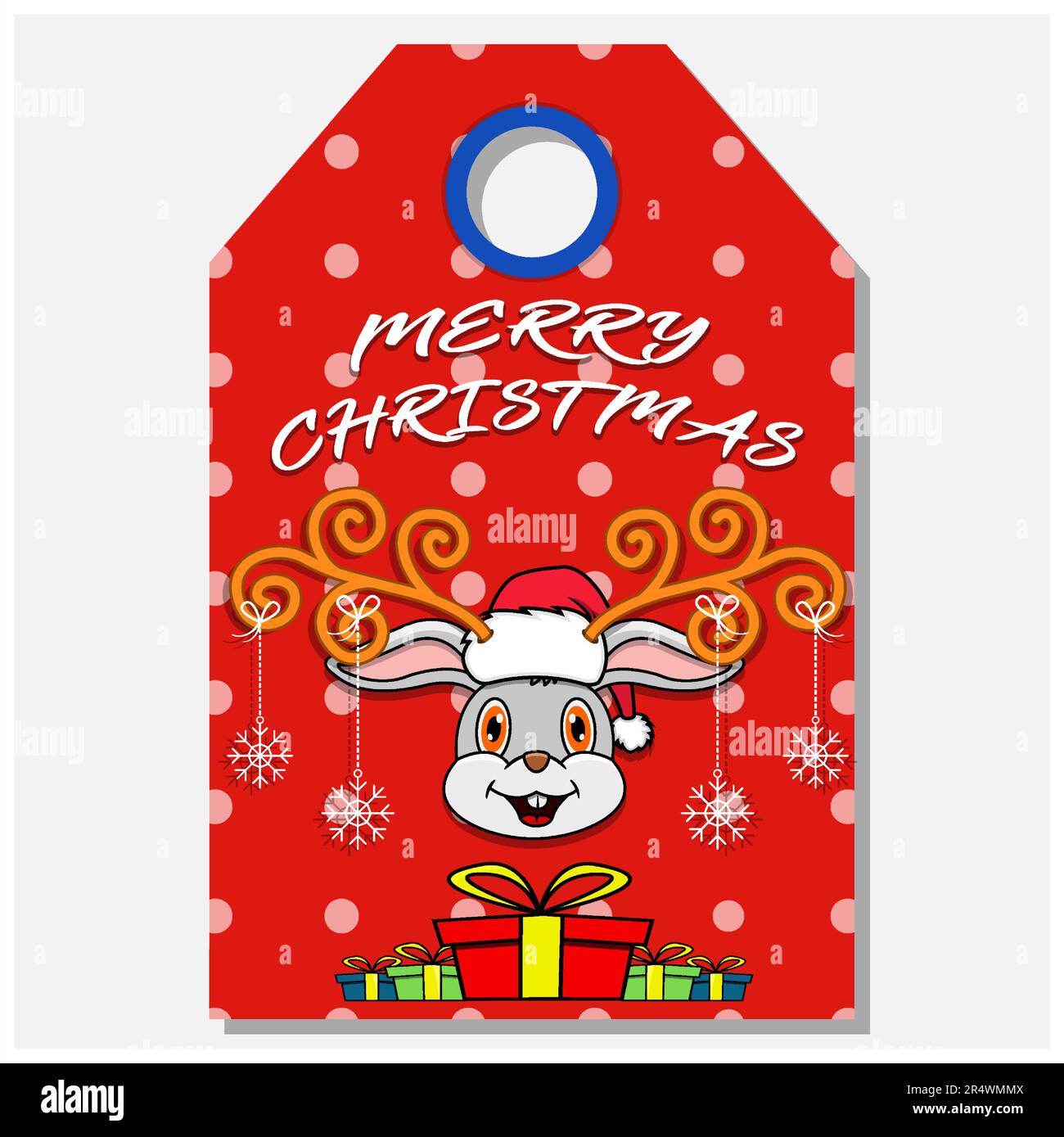 Merry Christmas Happy New Year hand drawn label tag With Cute Rabbit ...