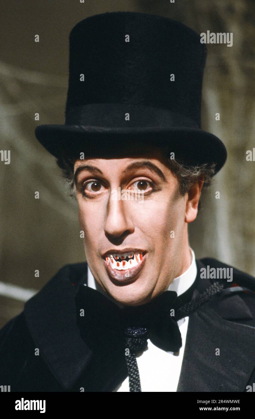 Stéphane Collaro dressed as a vampire for a sketch in the comedy TV show 'Cocoricocoboy' in 1986. Stock Photo