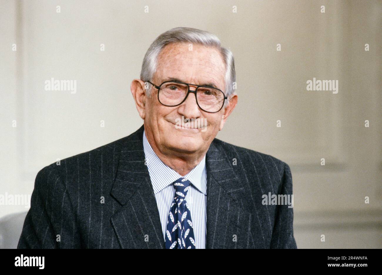 Antoine Riboud, businessman and CEO of Danone, guest on the television ...