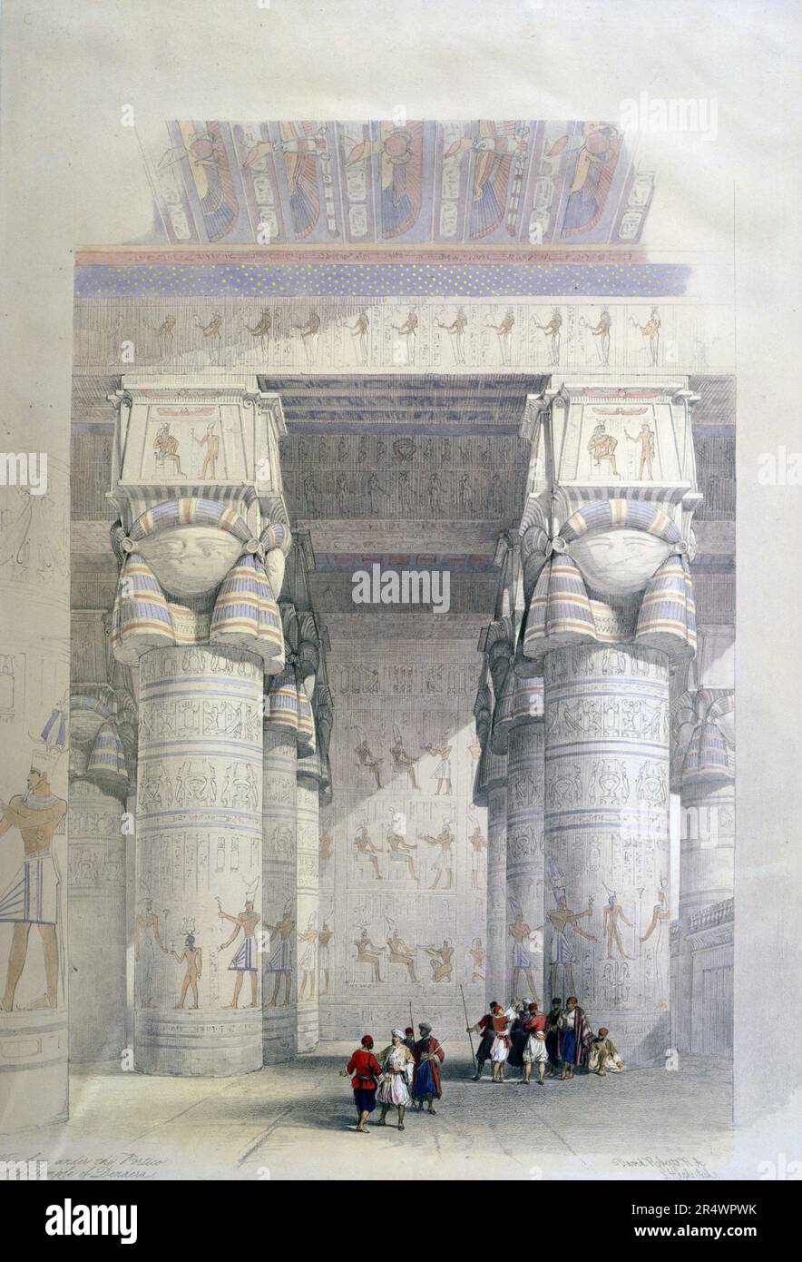 View from Under the Portico of the Temple of Dendera', c1839. Lithograph of 1856 after David Roberts (1796-1864) Scottish artist and orientalist. Ancient Egypt Archaeology Religion Mythology Ruin Stock Photo