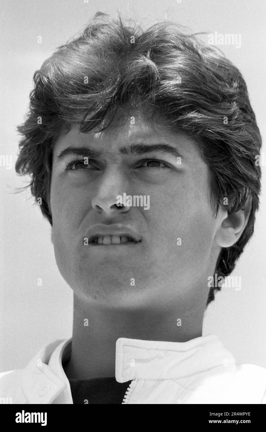 Portrait of French tennis player Éric Winogradsky in the stands of the French Open in 1983. Stock Photo