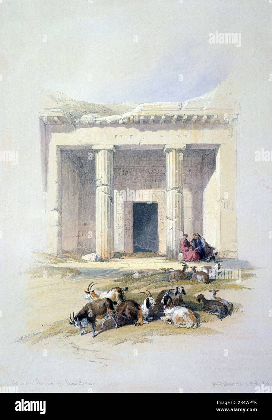 Entrance to the Caves at Beni Hasan'.  Lithograph of 1856 after David Roberts (1796-1864) Scottish artist and orientalist. Ancient Egyptian burial site used mainly during the Middle Kingdom, 21st-17th centuries BC. Death Burial Stock Photo
