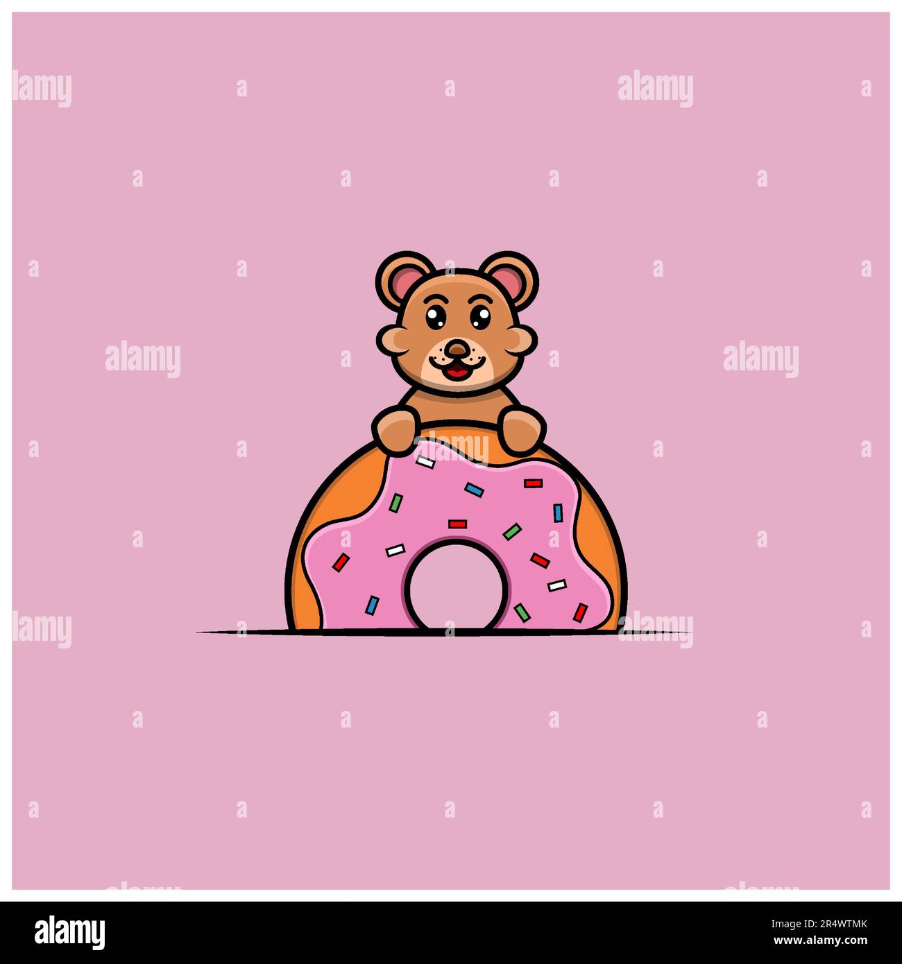 Cute Baby Bear Donuts. Character, Logo, Icon, Cartoon And Inspiration Design. Vector And Illustration. Stock Vector