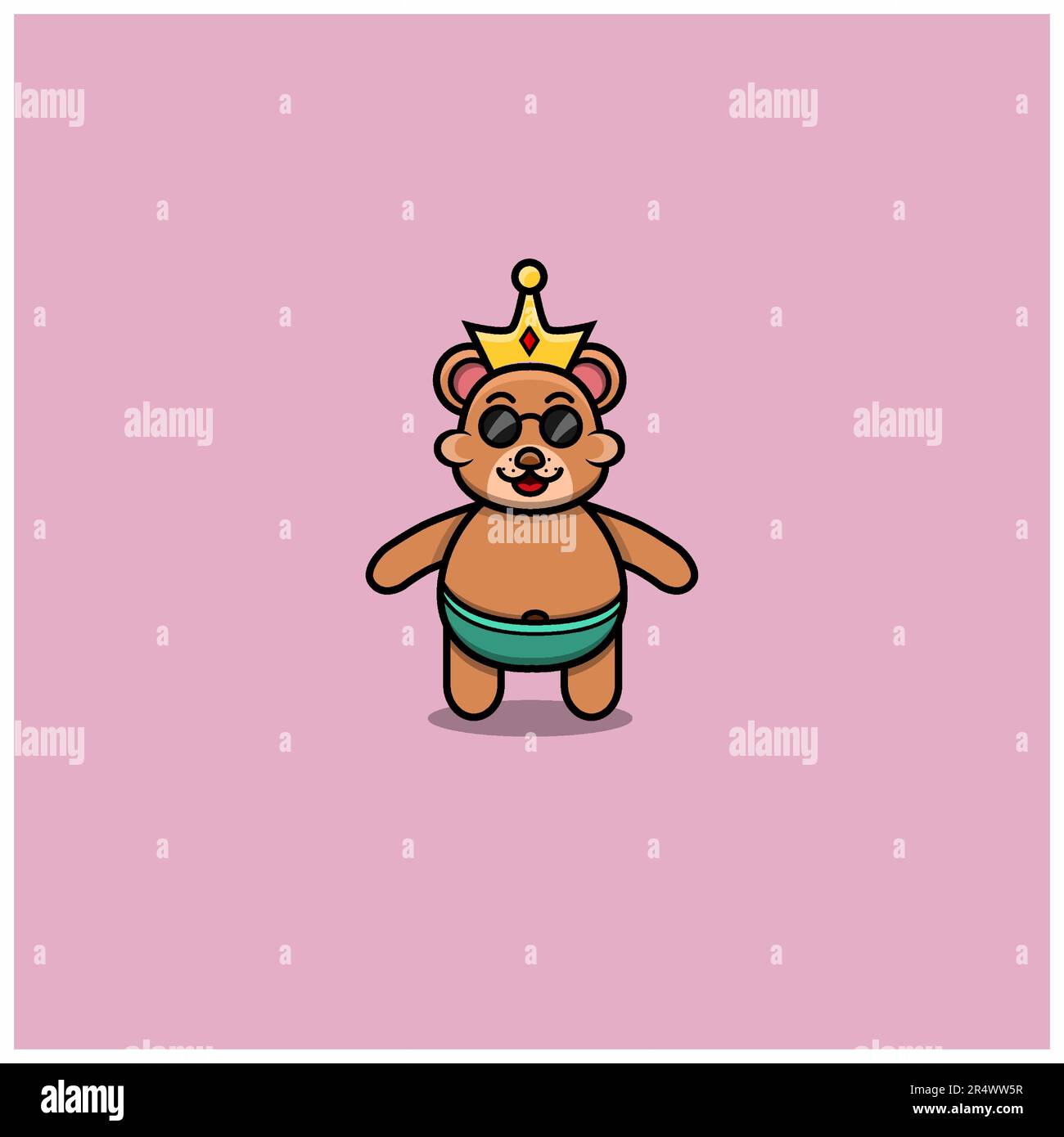 Cute Cool Baby Bear With Crown. Character, Logo, Icon, Cartoon And Inspiration Design. Vector And Illustration. Stock Vector