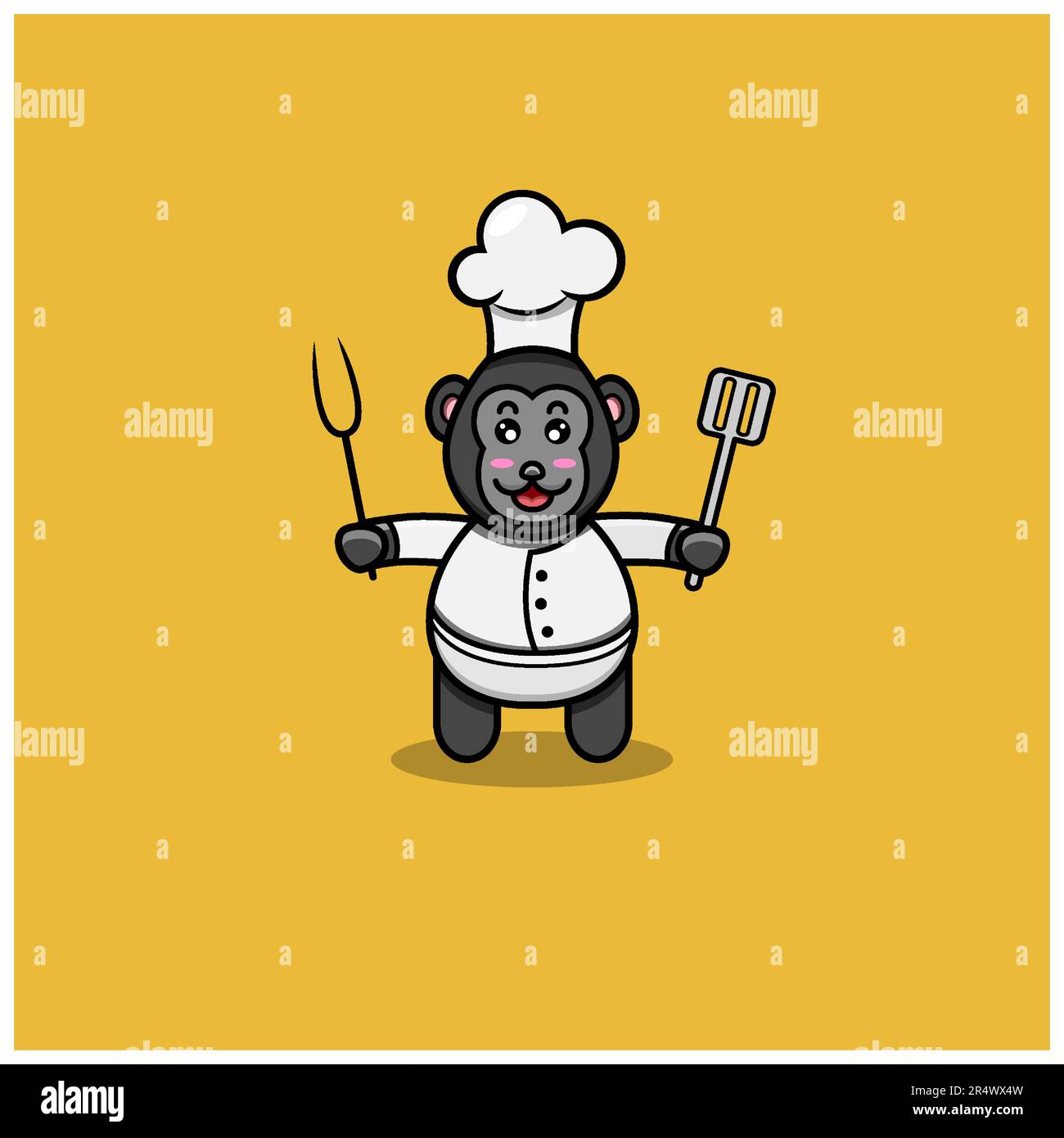 Cute Baby King Kong With Chef Costume. Character, Mascot, Icon, Logo