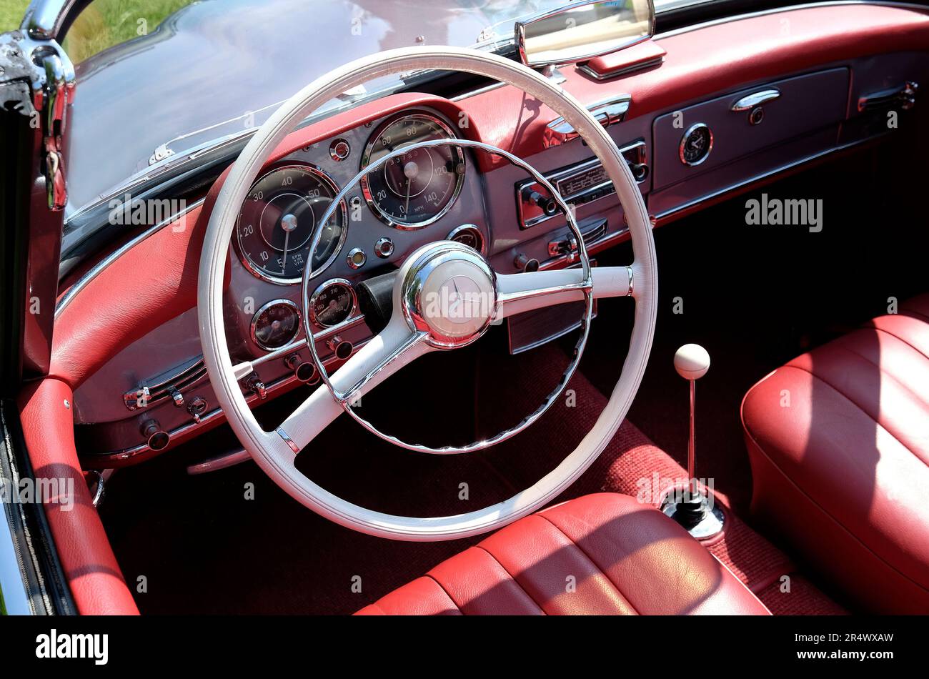 interior of mercedes benz 190sl motor car Stock Photo