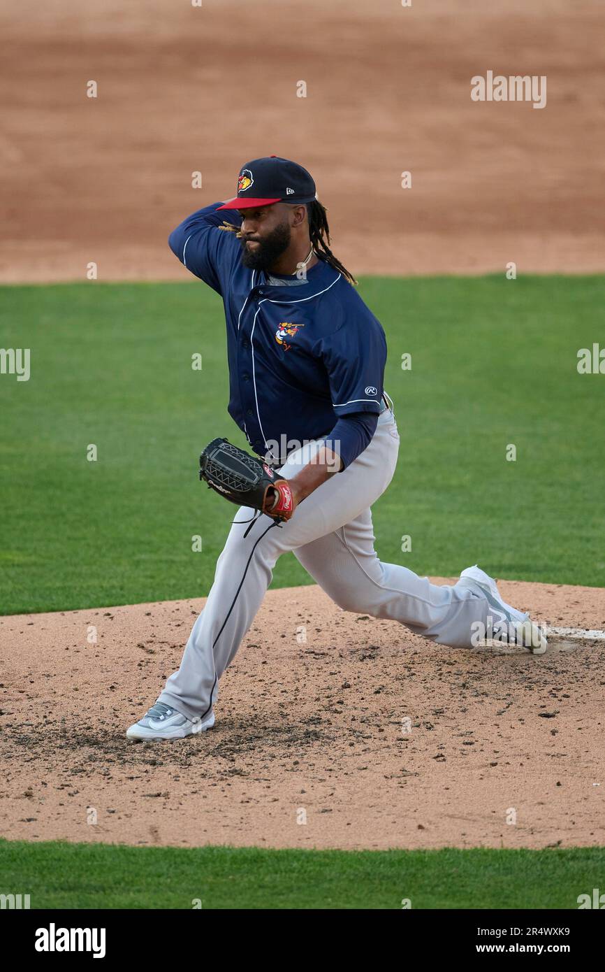 Toledo Mud Hens pitcher Aneurys Zabala (40) during an MiLB International League baseball game against the Indianapolis Indians on May 29, 2023 at Victory Field in Indianapolis, Indiana