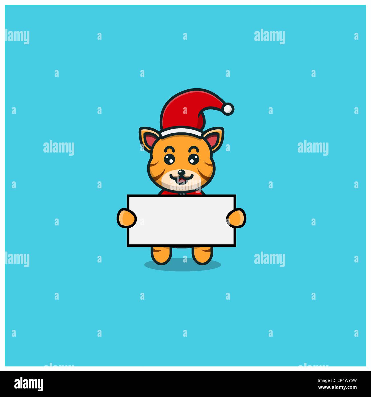 Cute Baby Tiger Christmas With Blank Space Paper. Character, Mascot, Icon, and Cute Design. Vector and Illustration. Stock Vector