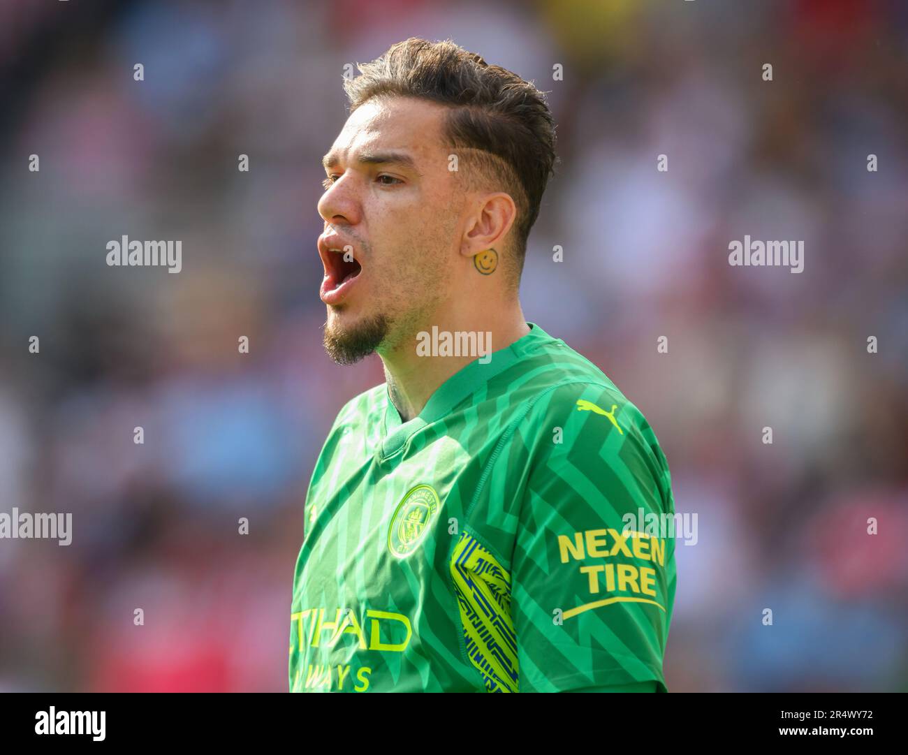 London, UK. 28th May, 2023. 28 May 2023 - Brentford v Manchester City - Premier League - Gtech Community Stadium Manchester City's Ederson during their match against Brentford at the Gtech Community Stadium. Picture Credit: Mark Pain/Alamy Live News Stock Photo