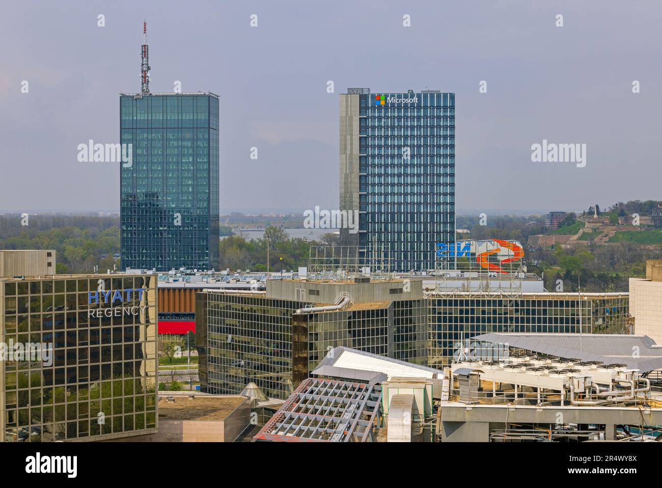 Usce Belgrade, Serbia - April 09, 2023: Hotel Hyatt and Twin Towers Usce ...