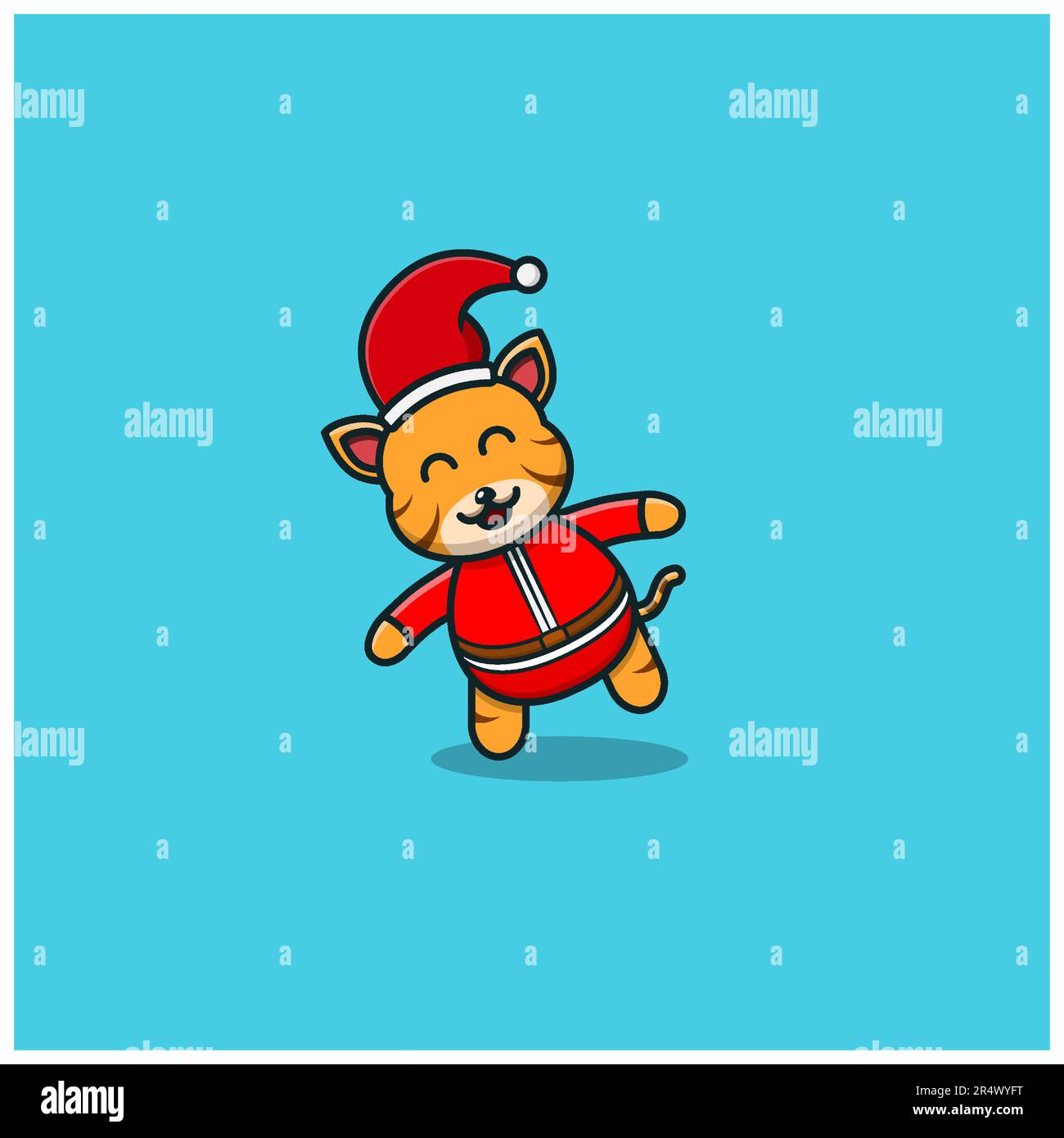 Funny Cute Baby Tiger Christmas. Character, Mascot, Icon, and Cute Design. Vector and Illustration. Stock Vector