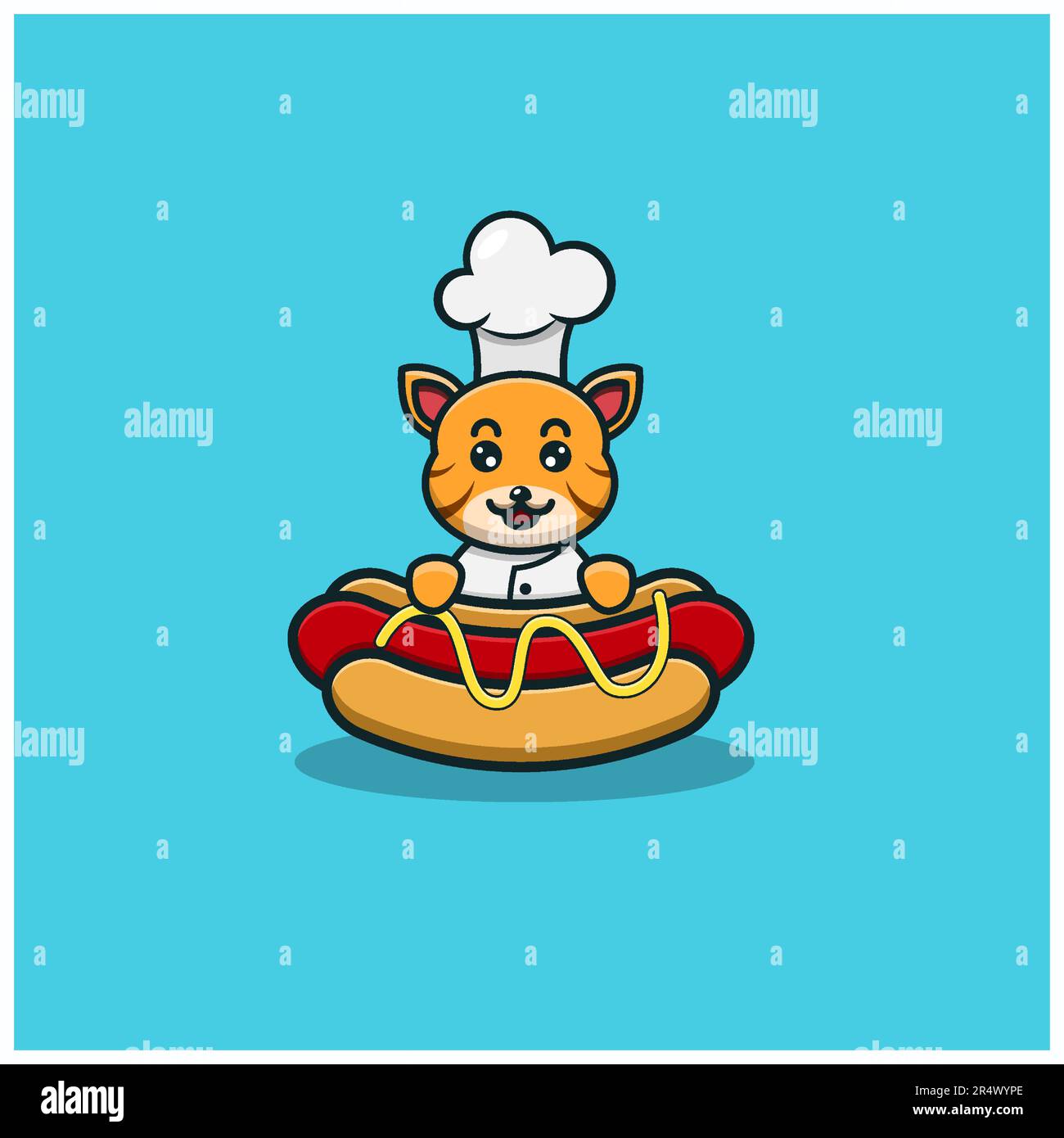 Cute Baby Tiger Chef On Hot Dog. Character, Mascot, Icon, and Cute
