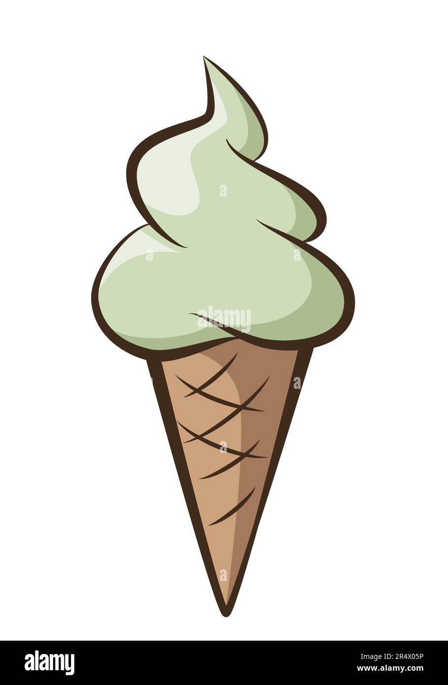 ice cream - pistachio soft serve ice cream in a cone, color vector