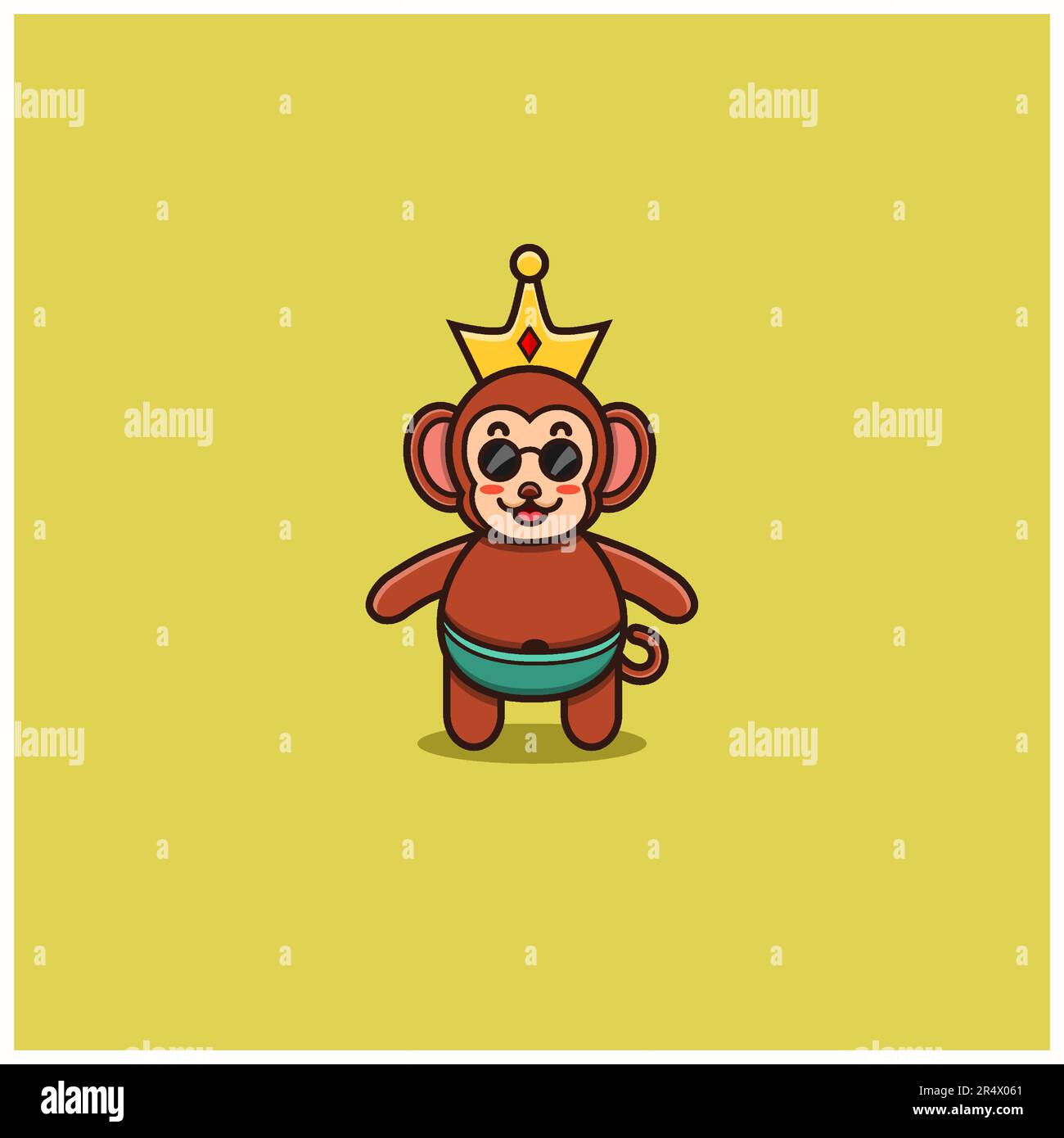 Cute Baby Monkey King. Character, Mascot, Logo, Cartoon, Icon, and Cute Design. Vector and Illustration. Stock Vector