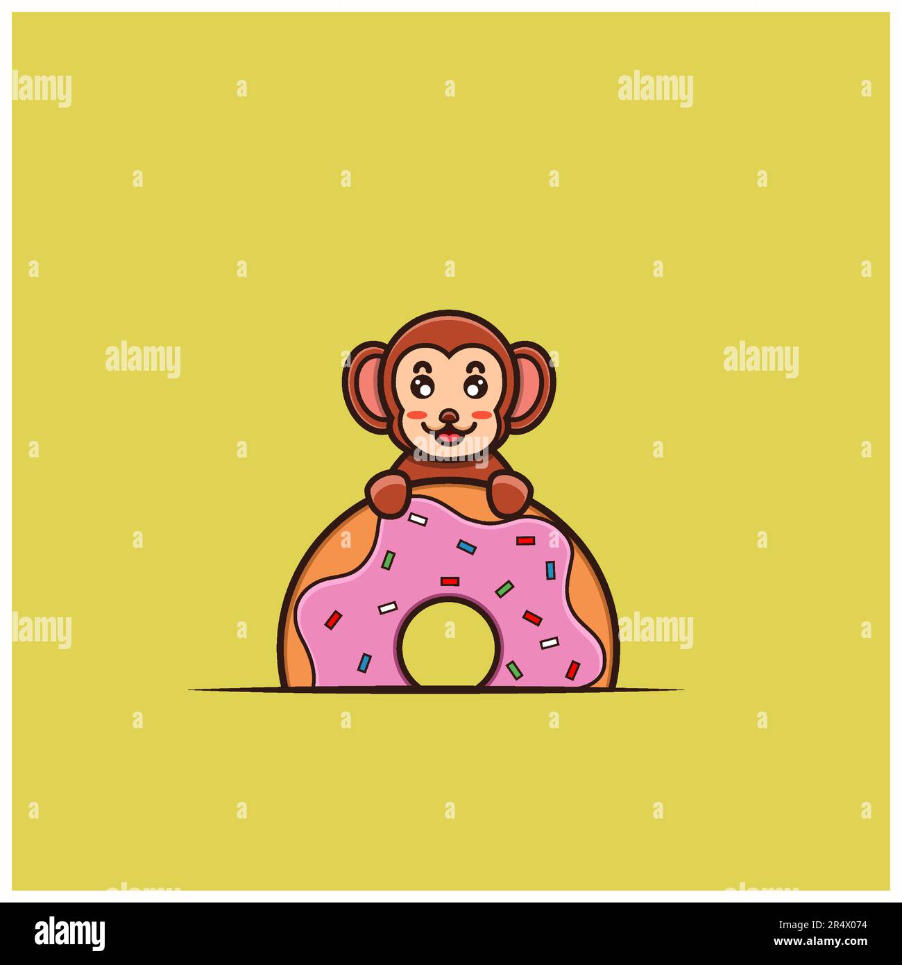 Cute Baby Monkey On Donuts Character Mascot Logo Cartoon Icon And cute-baby-monkey-on-donuts-character-mascot-logo-cartoon-icon-and