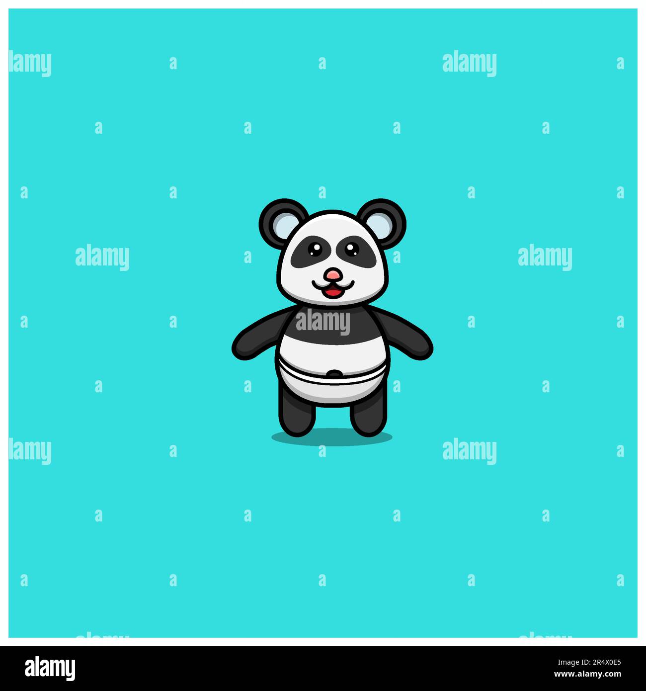 Poster Doodle panda cute cartoon happy birthday cake for decoration design.  Funny sweet vector bear with food icon. 