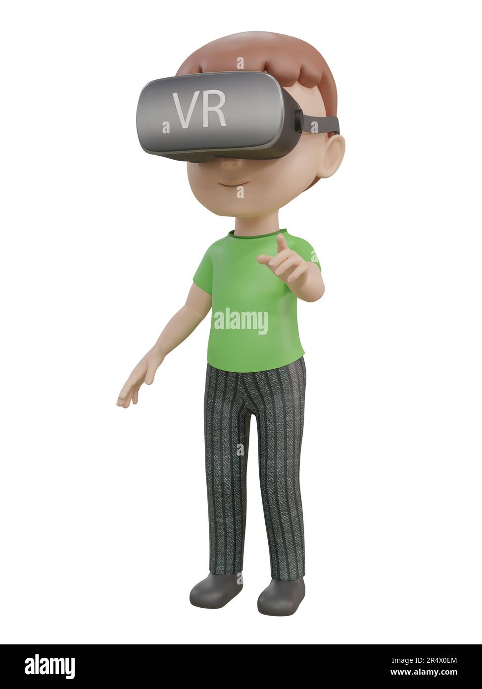 3D rendered image of a cartoon boy wearing Virtual reality headset in different angles Stock Photo