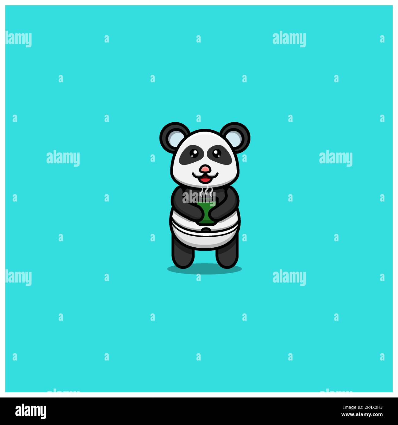 Cute Baby Panda Bring Tea On Glass. Character, Logo, Icon And Inspiration Design. Vector And Illustration. Stock Vector