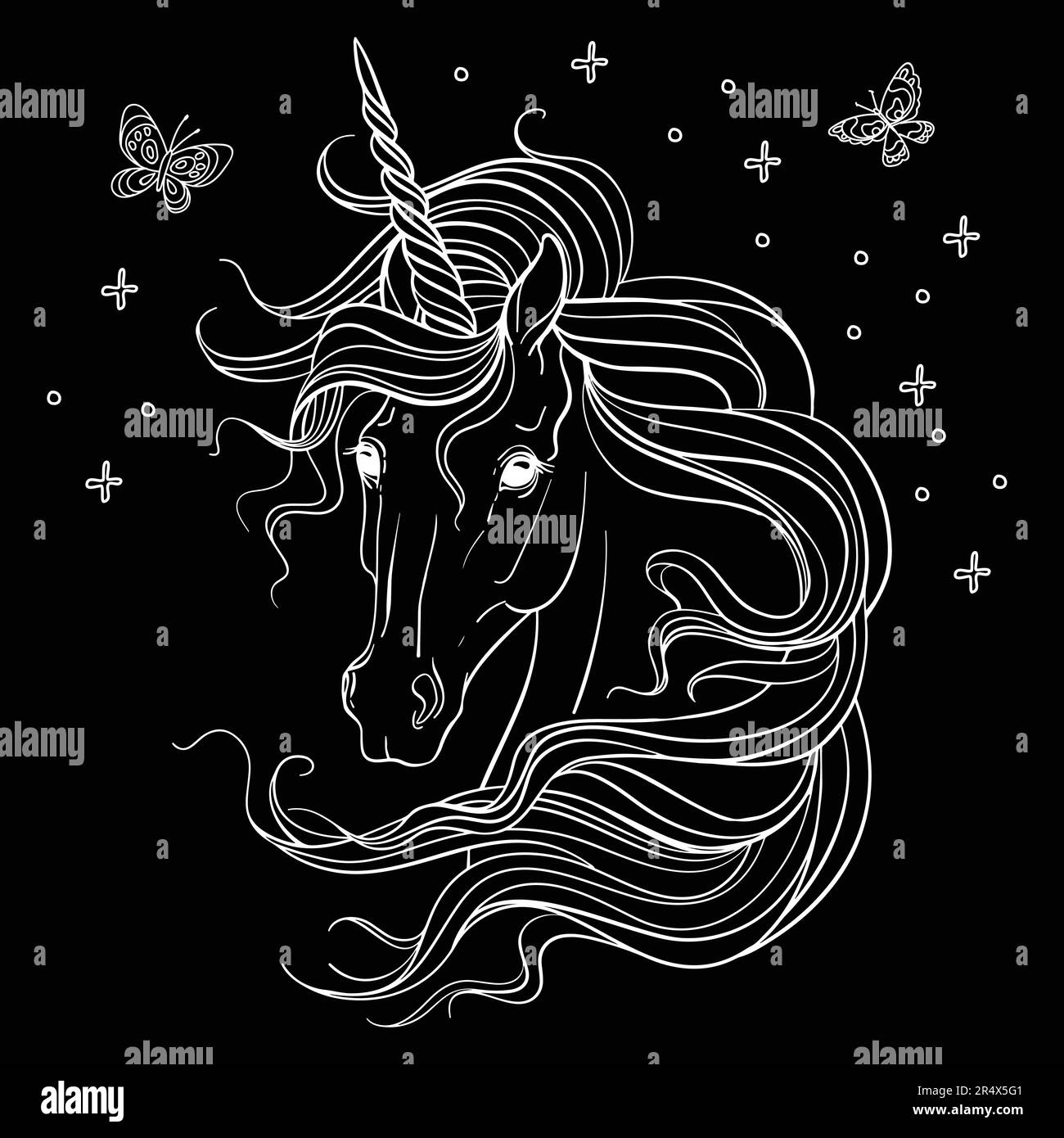 Vector decorative doodle ornamental head of unicorn. Magic abstract ...