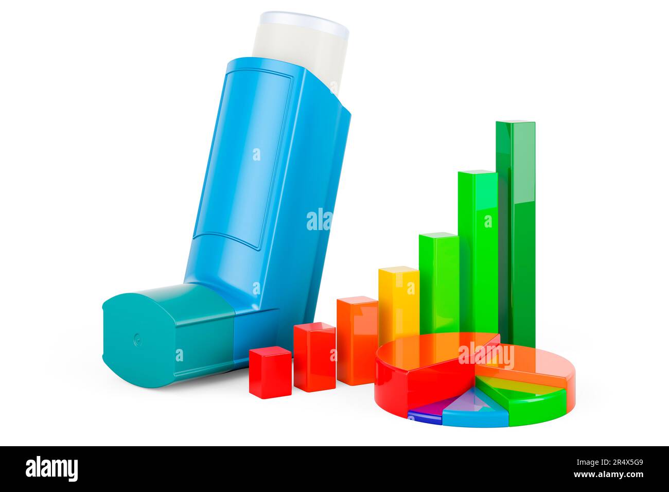 Metered-dose inhaler, MDI with growth bar graph and pie chart, 3D rendering isolated on white background Stock Photo
