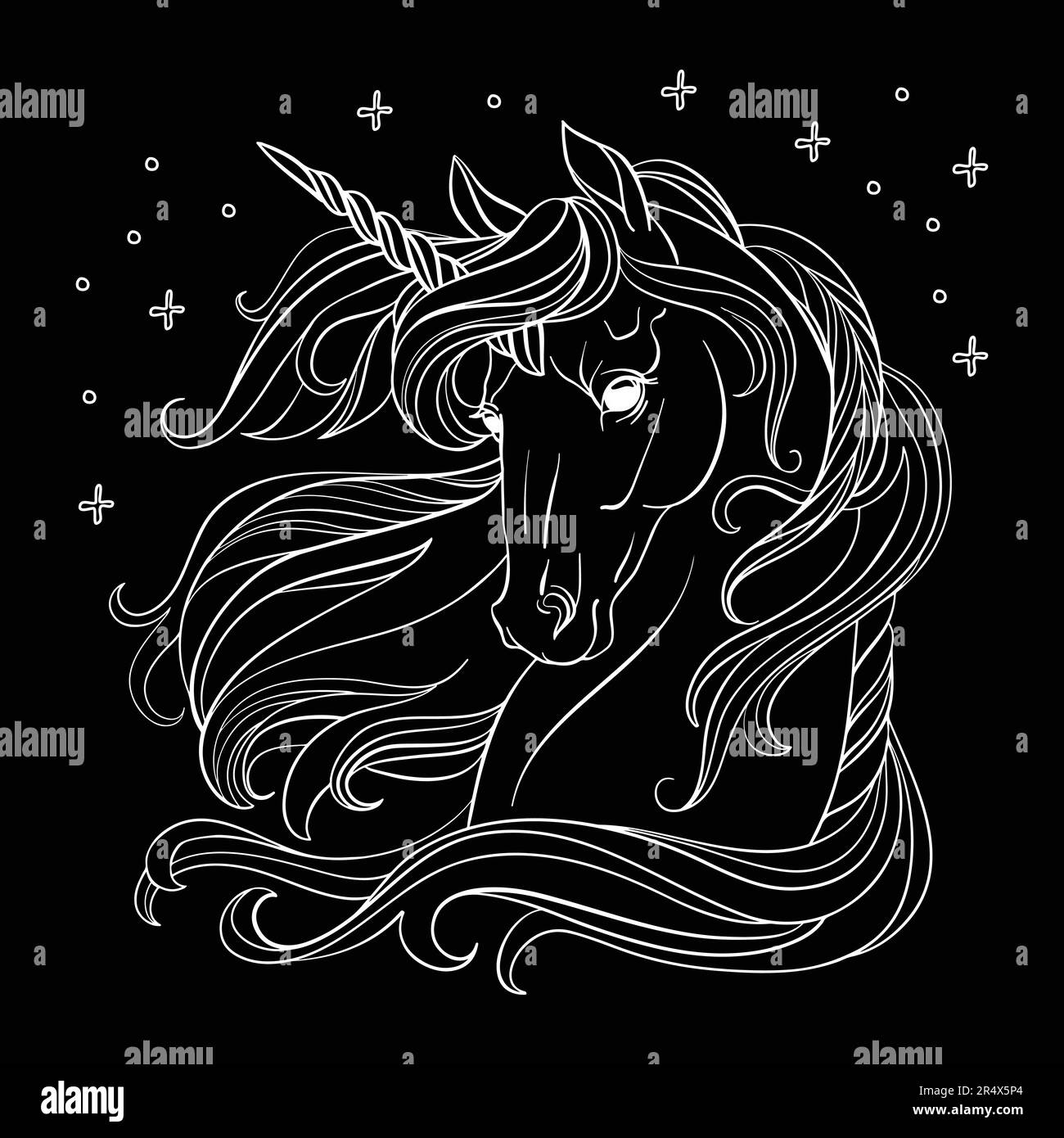 Head of unicorn coloring vector white on black Stock Vector Image & Art ...