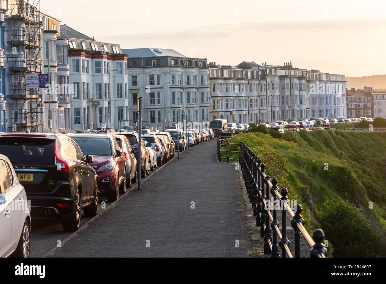 Rows of parked cars in Scarborough, North Yorkshire, England Stock Photo