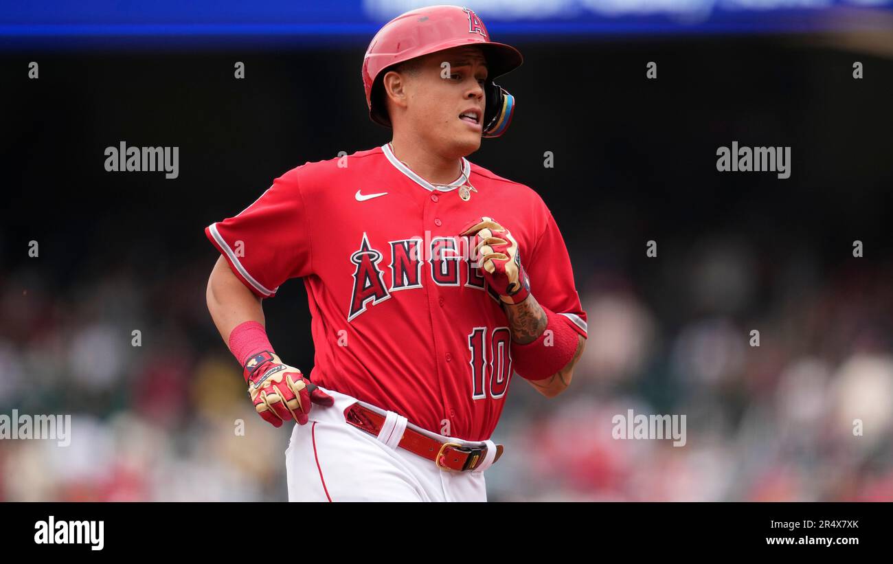 Los Angeles Angels' Gio Urshela runs to third base during a baseball game  against the Miami Marlins Sunday, May 28, 2023, in Anaheim, Calif. (AP  Photo/Marcio Jose Sanchez Stock Photo - Alamy