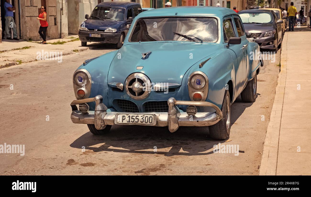 Havana, Cuba - May 02, 2019: old timer retro car studebaker, blue color. Stock Photo